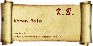 Koren Béla névjegykártya